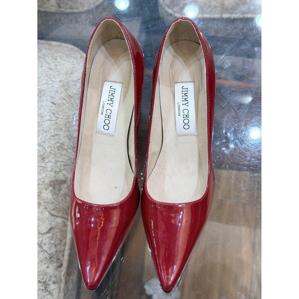 Jimmy Choo Red Patent Leather Pointed Toe Kitten Heel Pumps Size 36 FA0033 Italy